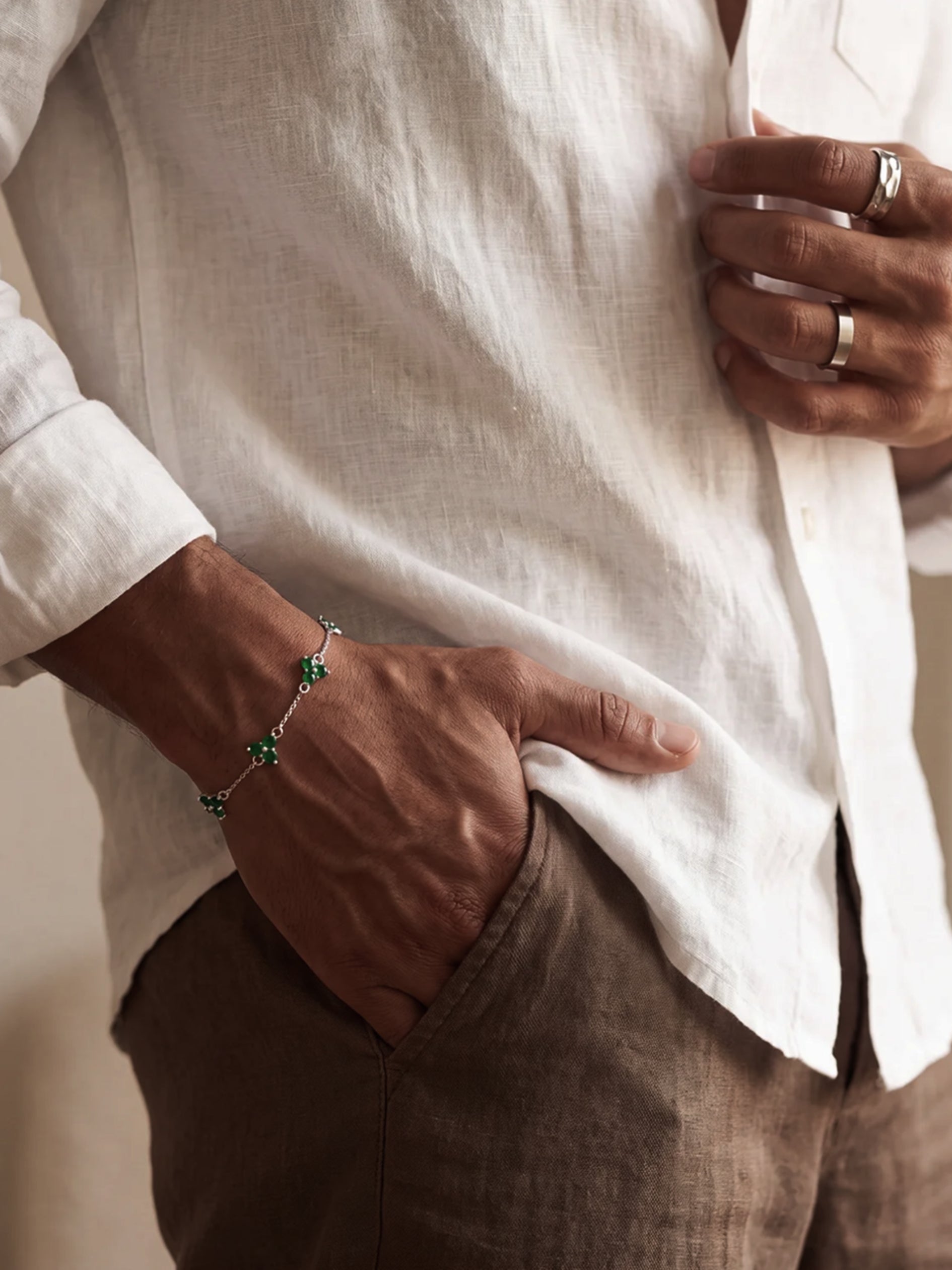 GREEN CLOVER BRACELET | Silver